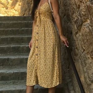 Yellow Floral Button Midaxi Dress